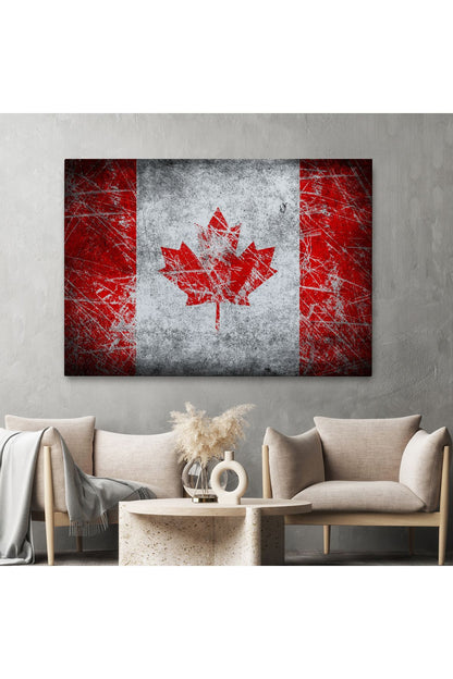 Kanada Bayrağı Rustik Kanvas Tablo, Kanada Bayrağı Tablo, Ev ve Ofis Dekoru-5403