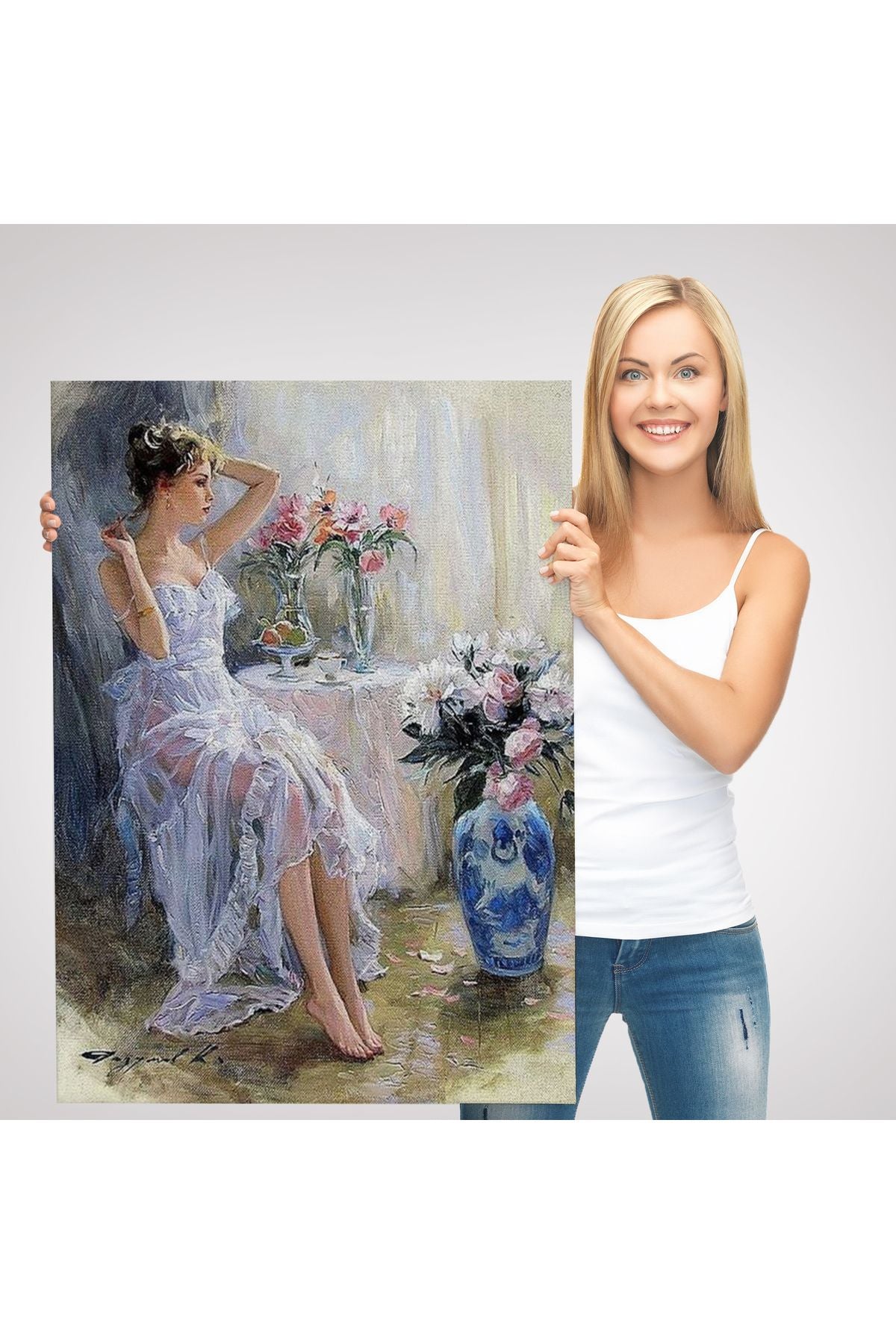 Beyaz Elbiseli Güzel Kız Dekoratif Duvar Tablosu-6108