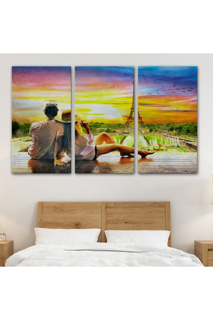 Paris Eyfel Kulesini Seyreden Romantik Çift Kanvas Tablo-3627