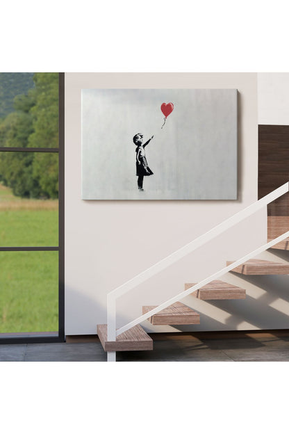 HG Banksy Kırmızı Balonu Uçup Giden Kız Kanvas Tablosu-5059