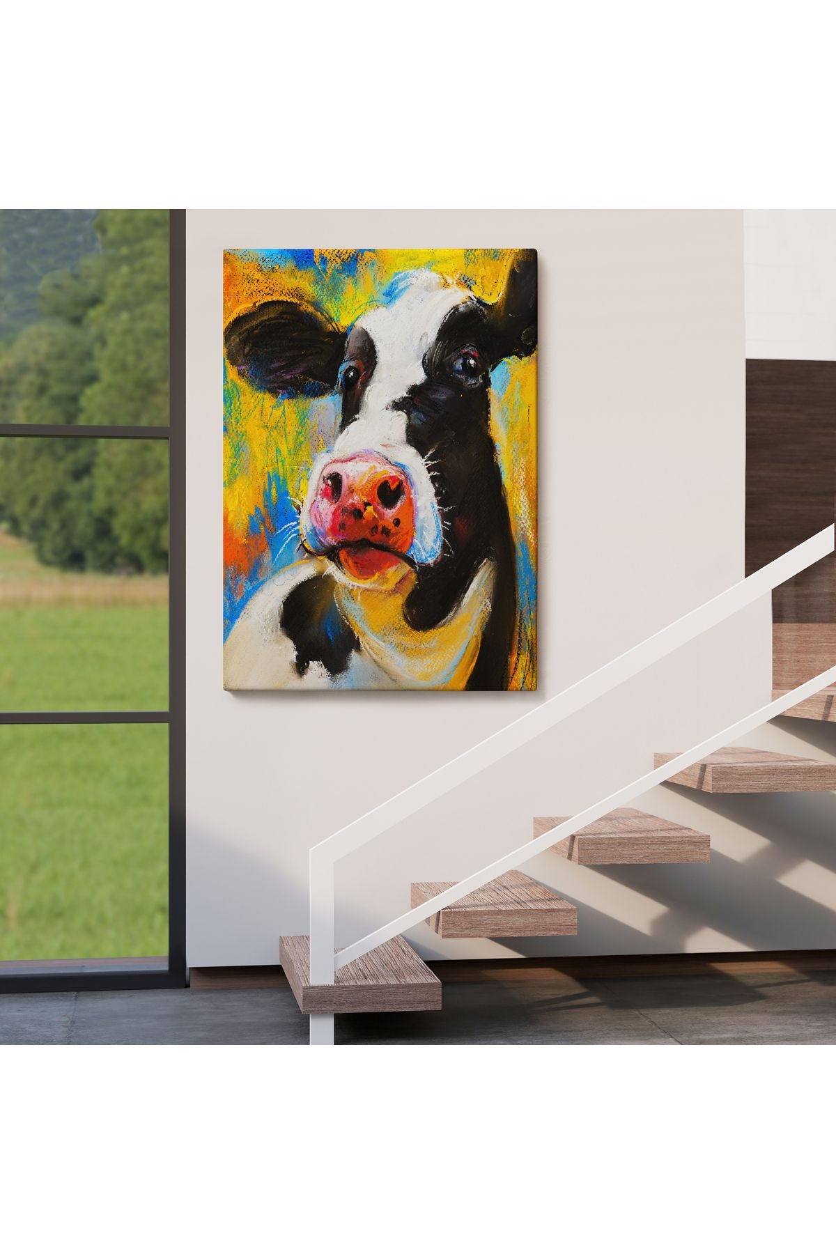 arg001 seri Modern Sanat İnek Portresi Dekoratif Kanvas Duvar Tablo-5936