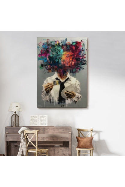 Kendi Kafasını Boyayan Adam Gerçeküstü Duvar Sanatı Kanvas Tablo-5263