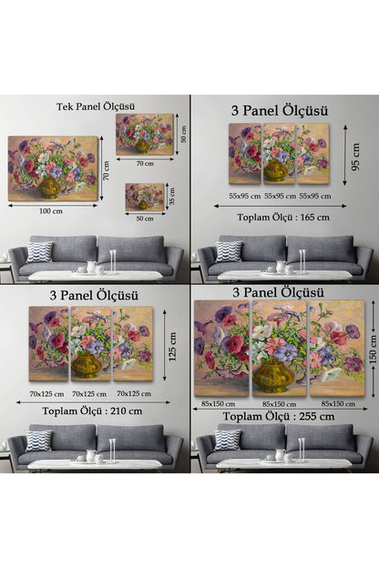 Vazoda Çiçekler Vintage Yağlıboya Görünüm Dekoratif Kanvas Duvar Tablosu-3672