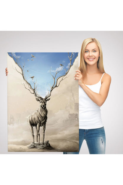 Daha Güzel Bir Doğa Hayal Eden Geyik Sürreal Duvar Tablosu-6017