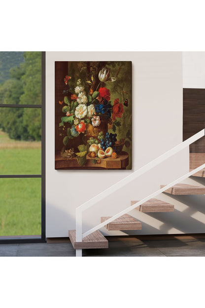 Çiçekler ve Meyveler Yağlıboya Görünüm Dekoratif Kanvas Duvar Tablosu-5939