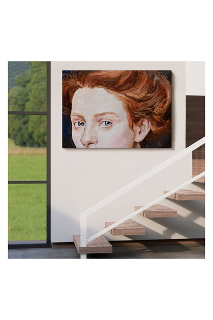 Kanvas Tablo, Duvar Dekoru, Kızıl Saçlı Mavi Gözlü Kadın Yağlıboya Görünüm 3741 BUNGKNV