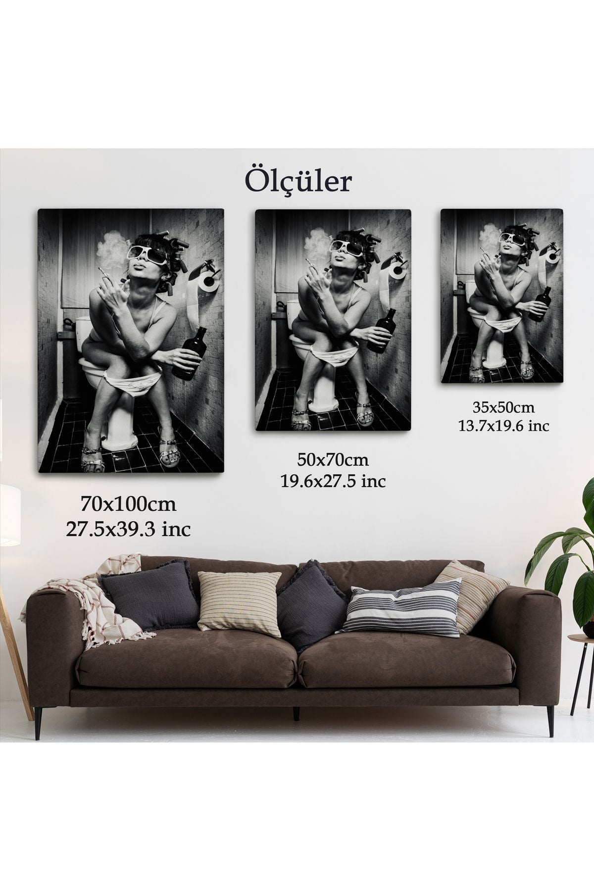 Tuvalette İçki ve Sıgara İçen Kadın Kanvas Tablo-5105