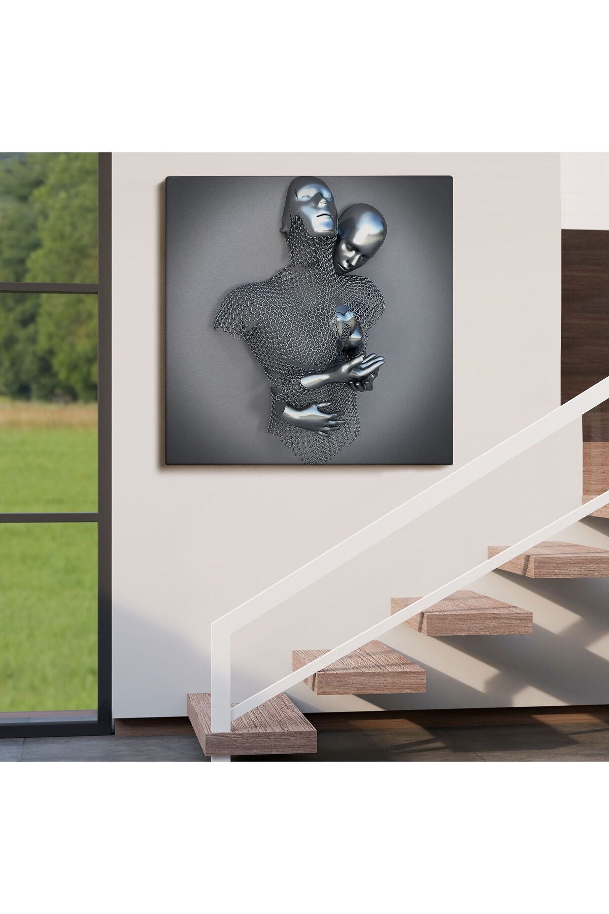 Gri ve Gümüş 3D Metalik Efektli Kanvas Tablo, Romantik Beden Aşk Sanatı-5355