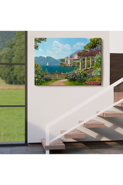 İtalya Deniz Manzaralı Yağlıboya Görünüm Dekoratif Kanvas Duvar Tablosu-3576