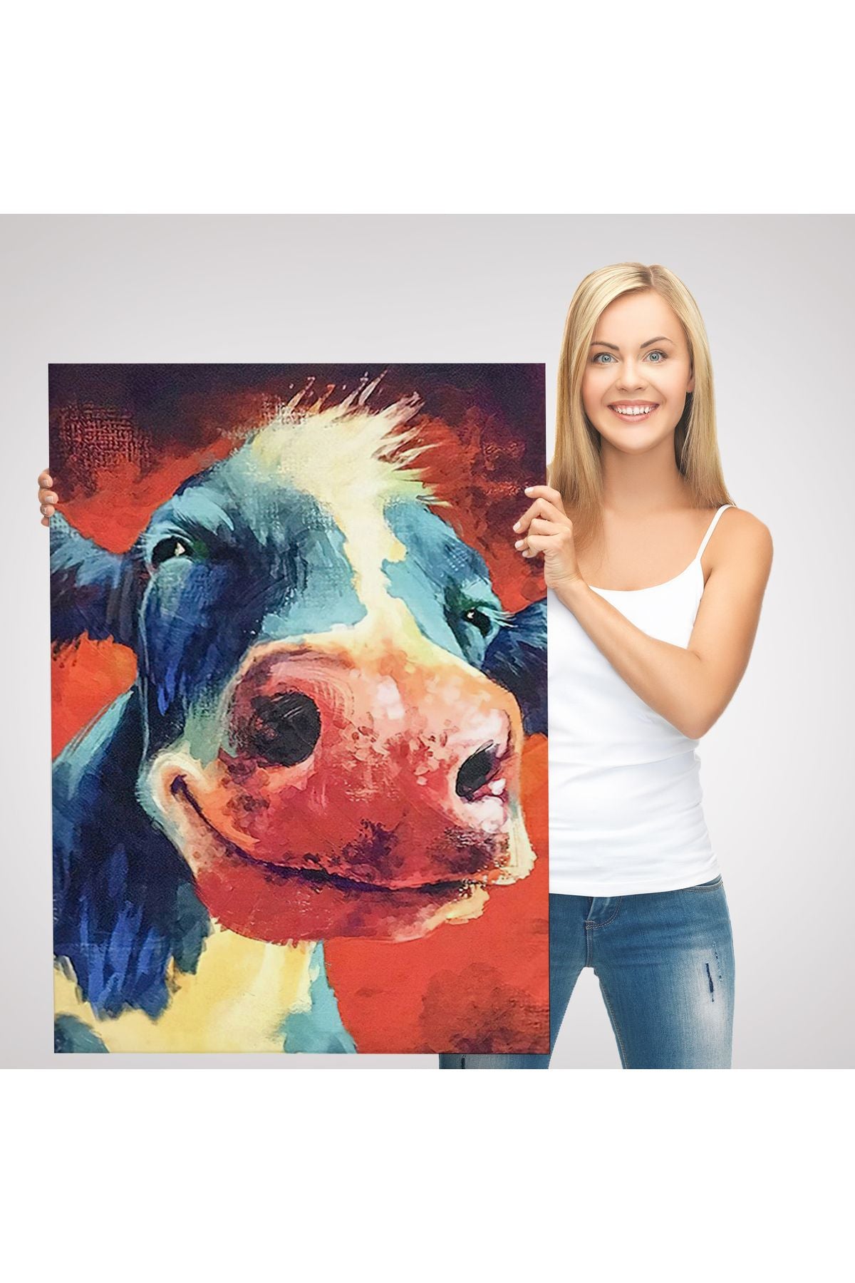 Komik İnek Portre Duvar Tablosu-6087