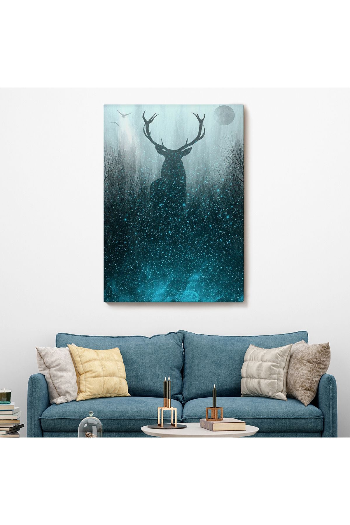 Geyiğin Gece Ormandaki Silüeti Duvar Tablosu-6369