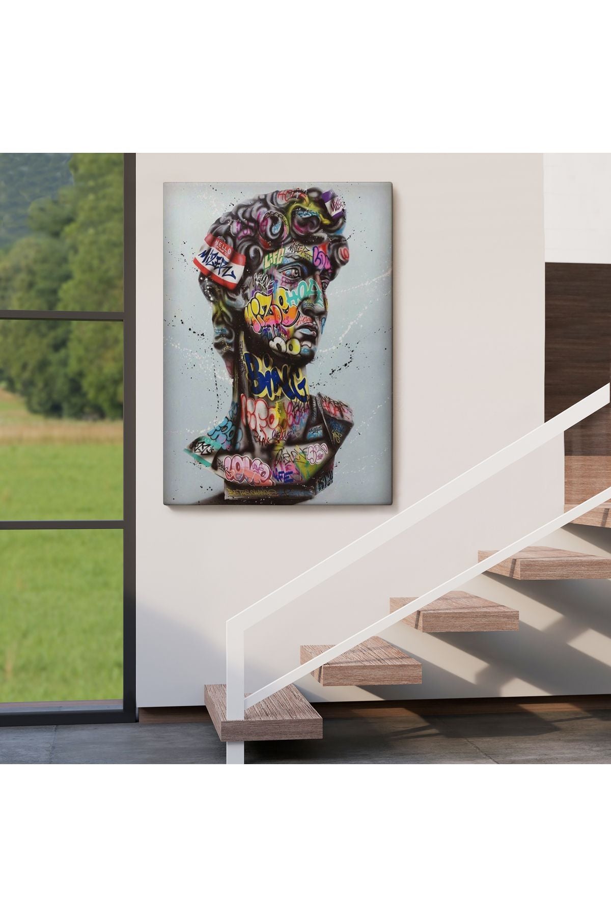 Banksy Antik Kafa Çizimi Renkli Poster, Michelangelo Sokak Sanatı Kanvas Tablo-5318