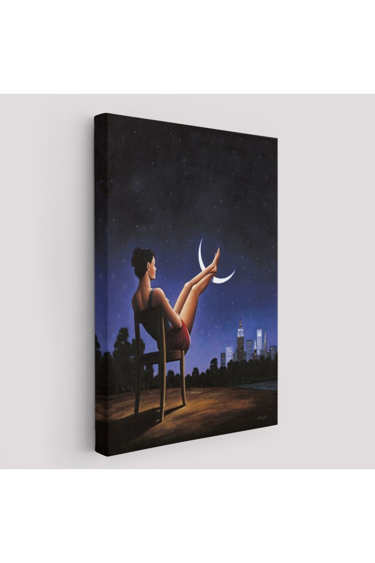 Ay'a Ayaklarını Koyup Dinlenen Kadın, Sürreal Sanat Tablosu-6091