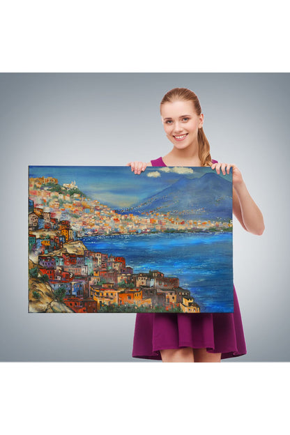 Napoli Manzarası Yağlıboya Görünüm Dekoratif Kanvas Duvar Tablosu-3435