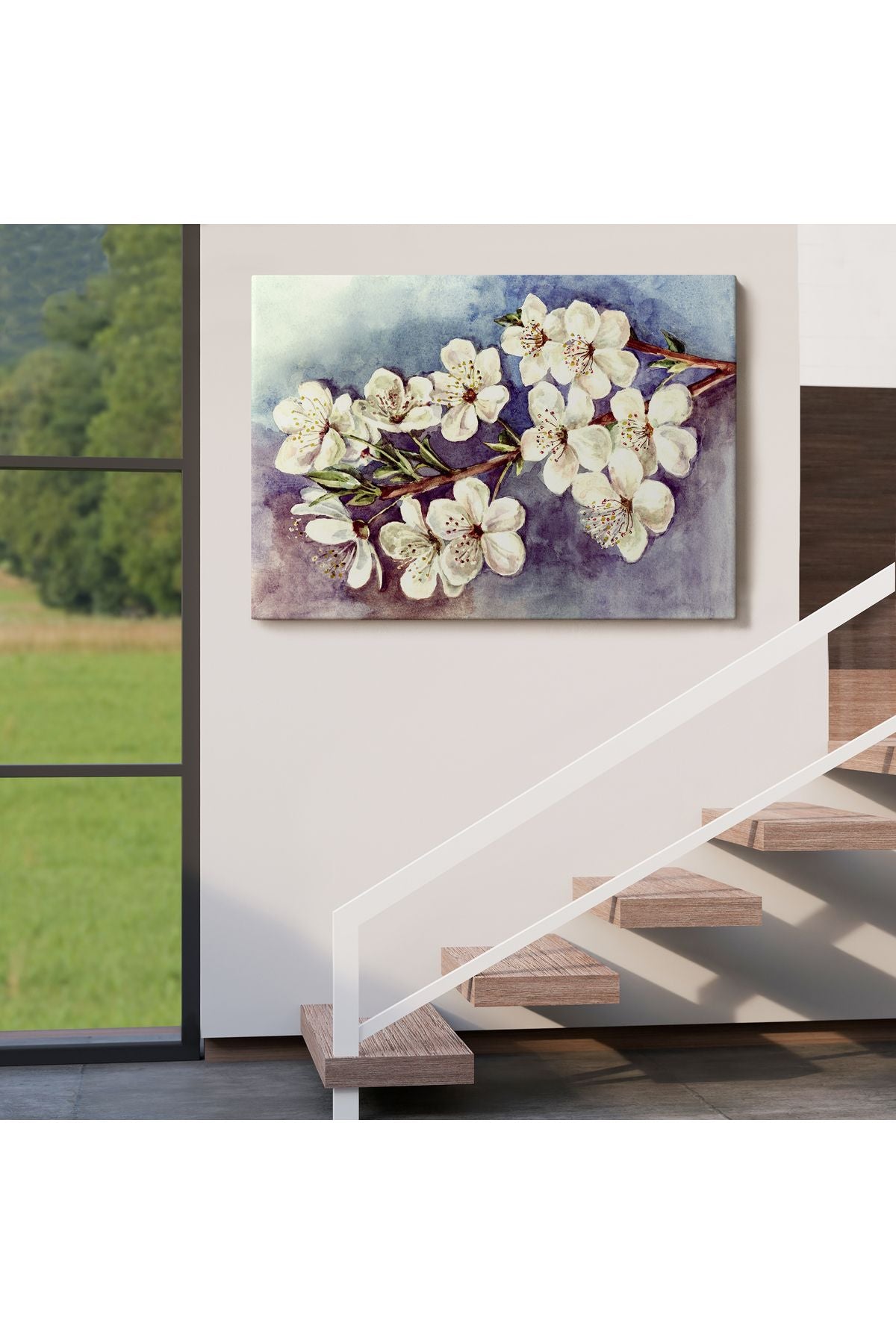 Beyaz Erik Çiçekleri Duvar Tablosu-1234