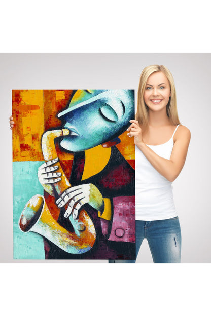 Saksafon Çalan Sürreal Müsizyen Dekoratif Duvar Tablosu-6423