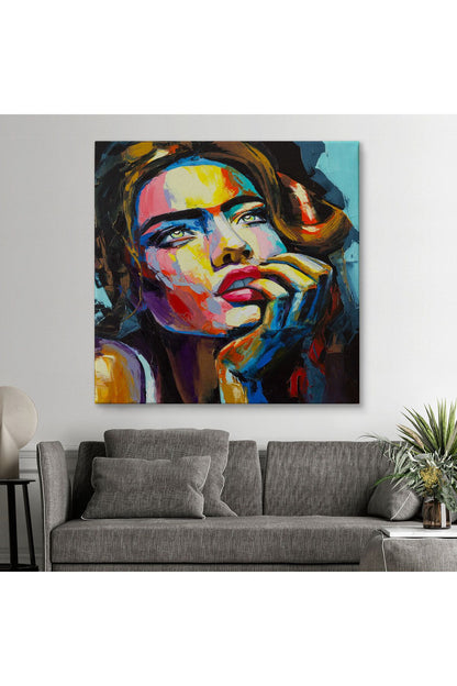 Güzel Kadın Yağlıboya Görünüm Dekoratif Kanvas Duvar Tablosu-5840