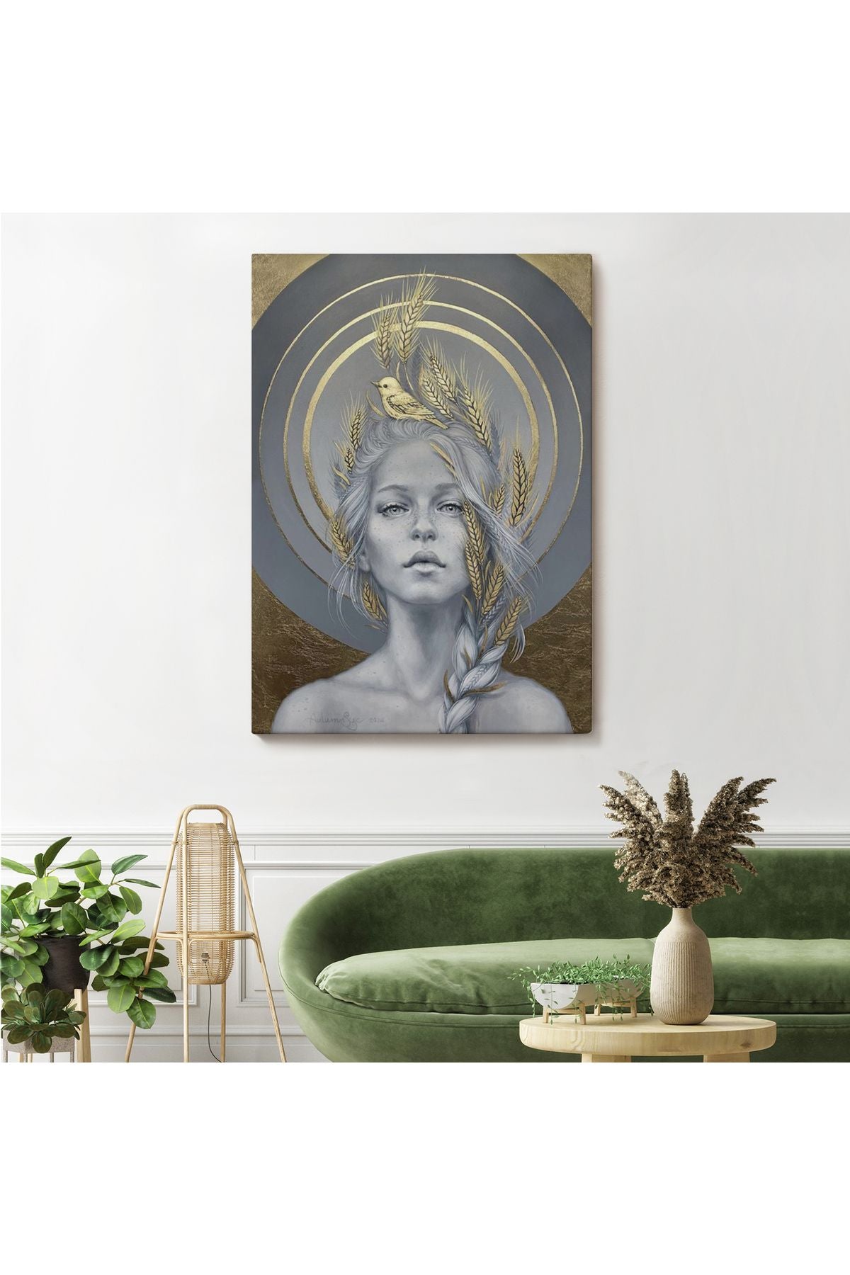SZ KVS1-Dekoratif Duvar Tablosu-Güzel Kadın ve Altın Detayları Kanvas Tablo 6044