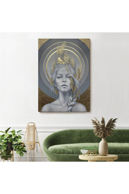 SZ KVS1-Dekoratif Duvar Tablosu-Güzel Kadın ve Altın Detayları Kanvas Tablo 6044