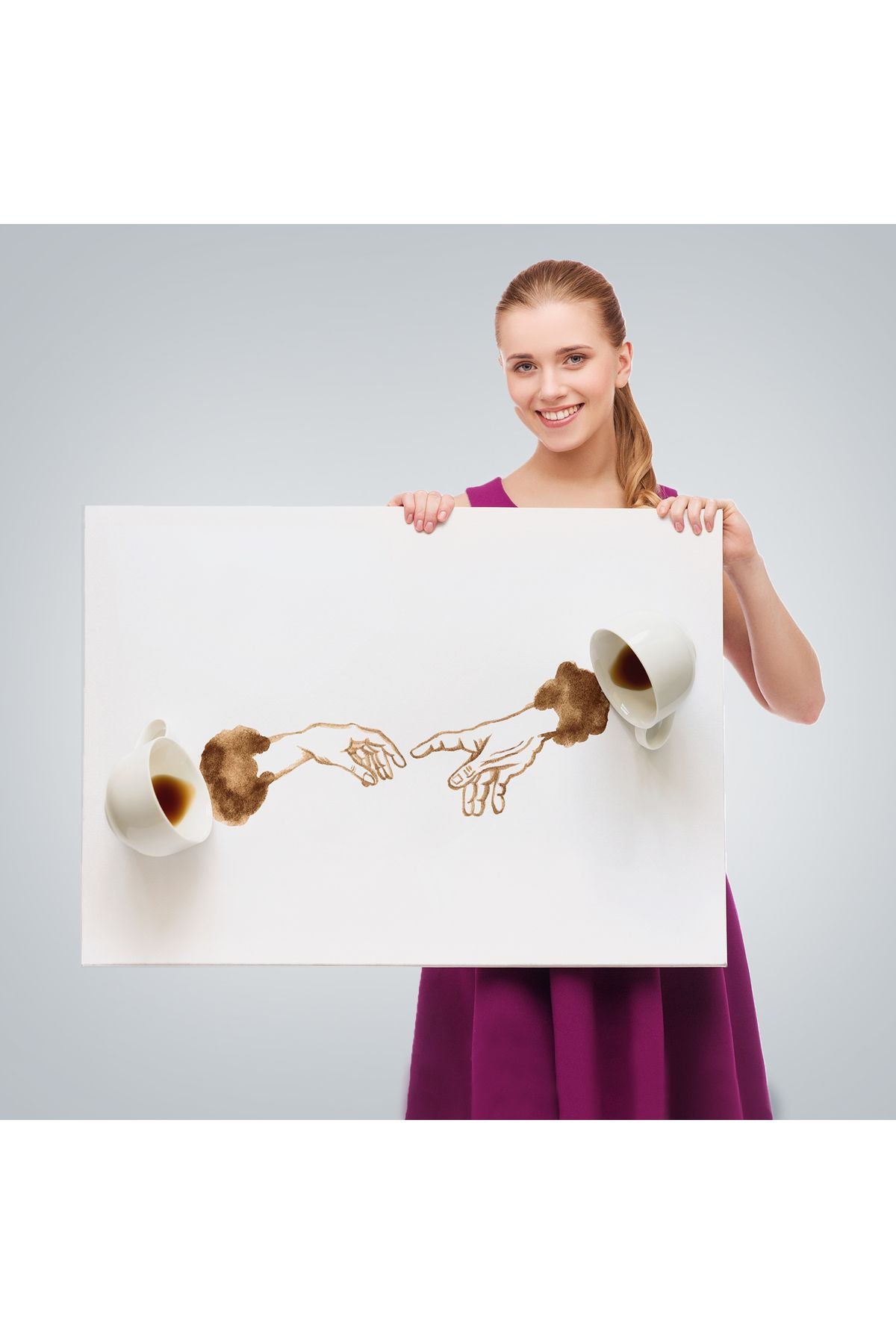 El Ele Espresso Fincanları Dekoratif Kanvas Duvar Tablosu-3639