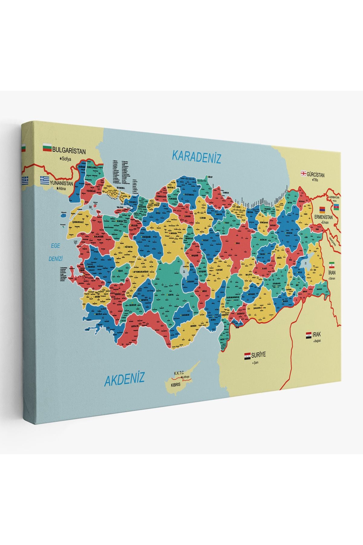 Türkiye Haritası Kanvas Tablo İl ve İlçeli Ayrıntılı Eğitici Komşulu Tablo 3019