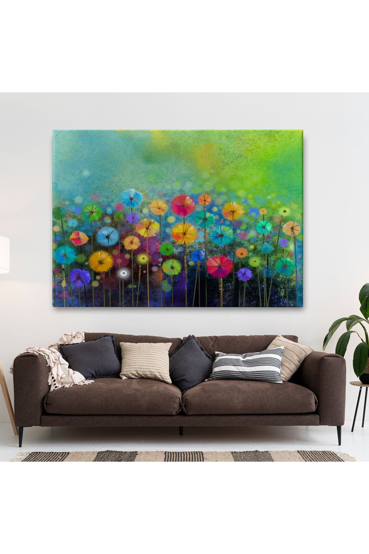 Soyut Çiçekler Suluboya Görünüm Dekoratif Kanvas Duvar Tablosu-3467
