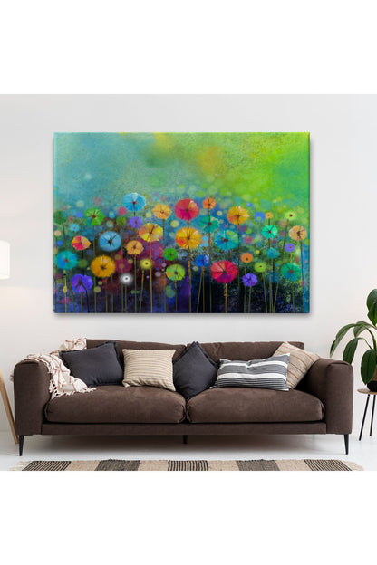 Soyut Çiçekler Suluboya Görünüm Dekoratif Kanvas Duvar Tablosu-3467