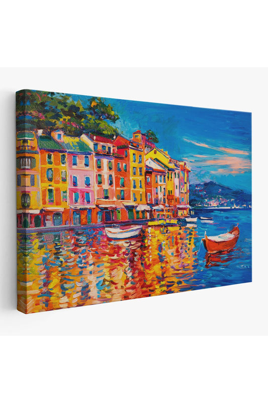 Deniz de Tekneler Yağlıboya Görünüm Dekoratif Kanvas Duvar Tablosu-3457