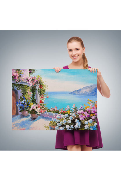 Deniz Manzaralı Güzel Ev Dekoratif Kanvas Duvar Tablosu-3439