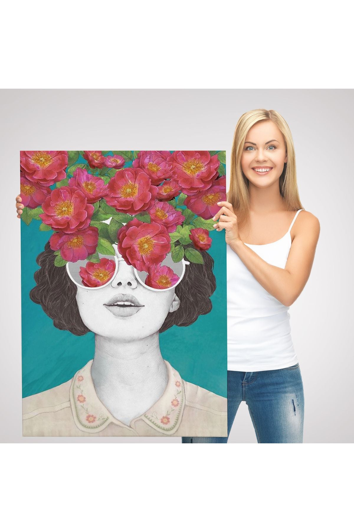 Dekoratif Duvar Tablosu-Çiçek Saçan Optimist Kadın Kanvas Tablo 6269