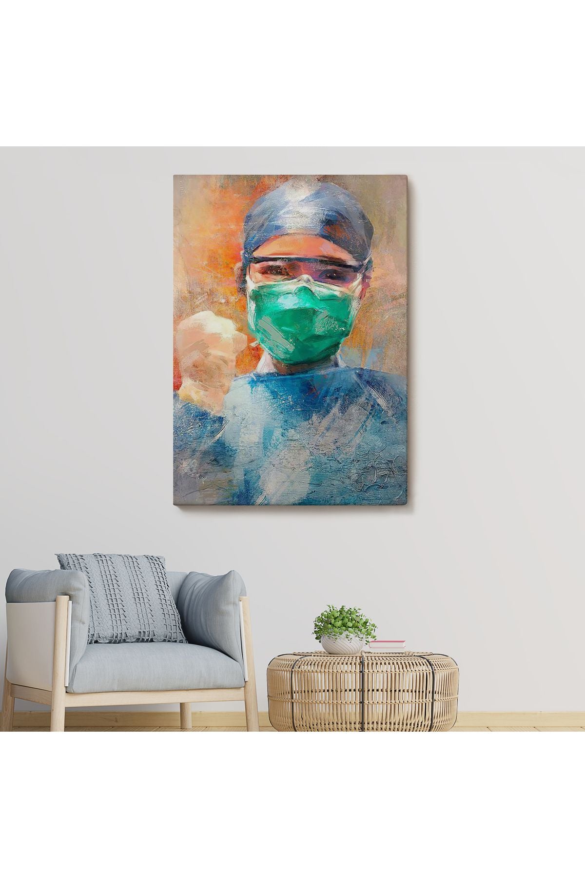 Covid 19 Dövüşen Soyut Hemşire Portresi, Tıbbi Soyut Kanvas Tablo-5246