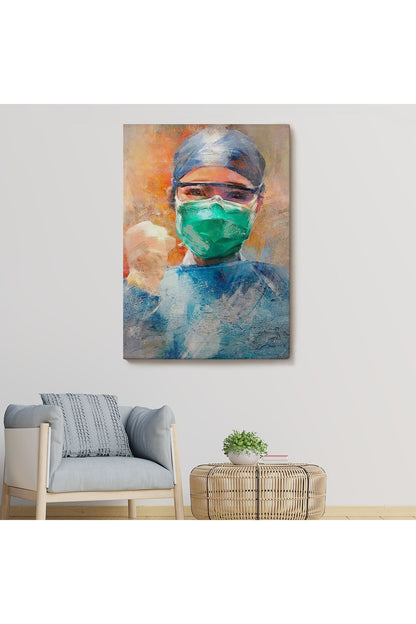 Covid 19 Dövüşen Soyut Hemşire Portresi, Tıbbi Soyut Kanvas Tablo-5246