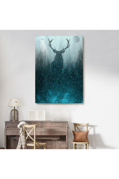 Geyiğin Gece Ormandaki Silüeti Duvar Tablosu-6369