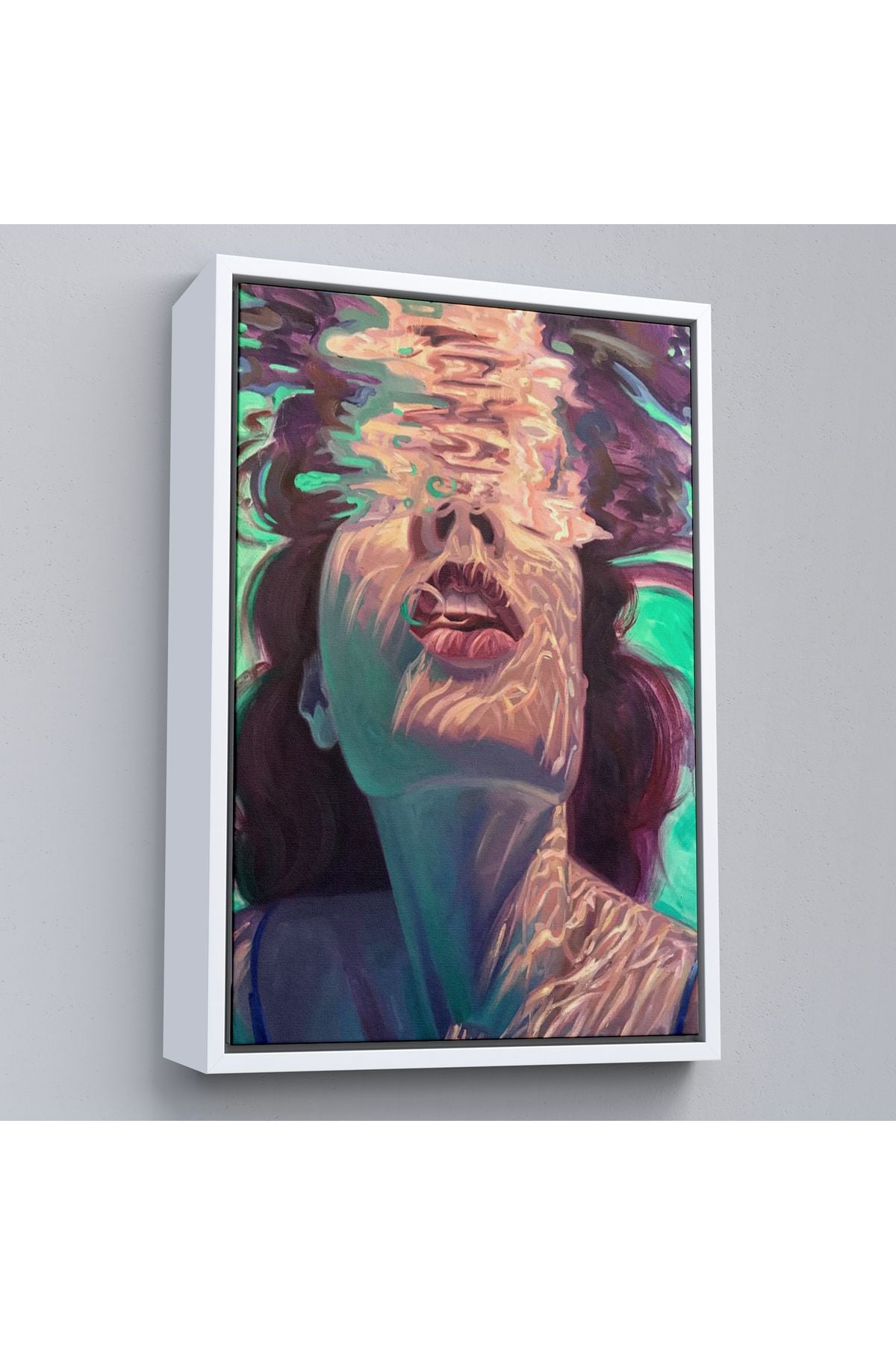 Çerçeveli Su Altında Kadın Kanvas Tablo, Sualtı Yağlıboya Tablo Efektli Tablo-5280