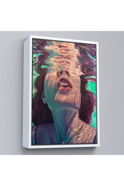 Çerçeveli Su Altında Kadın Kanvas Tablo, Sualtı Yağlıboya Tablo Efektli Tablo-5280