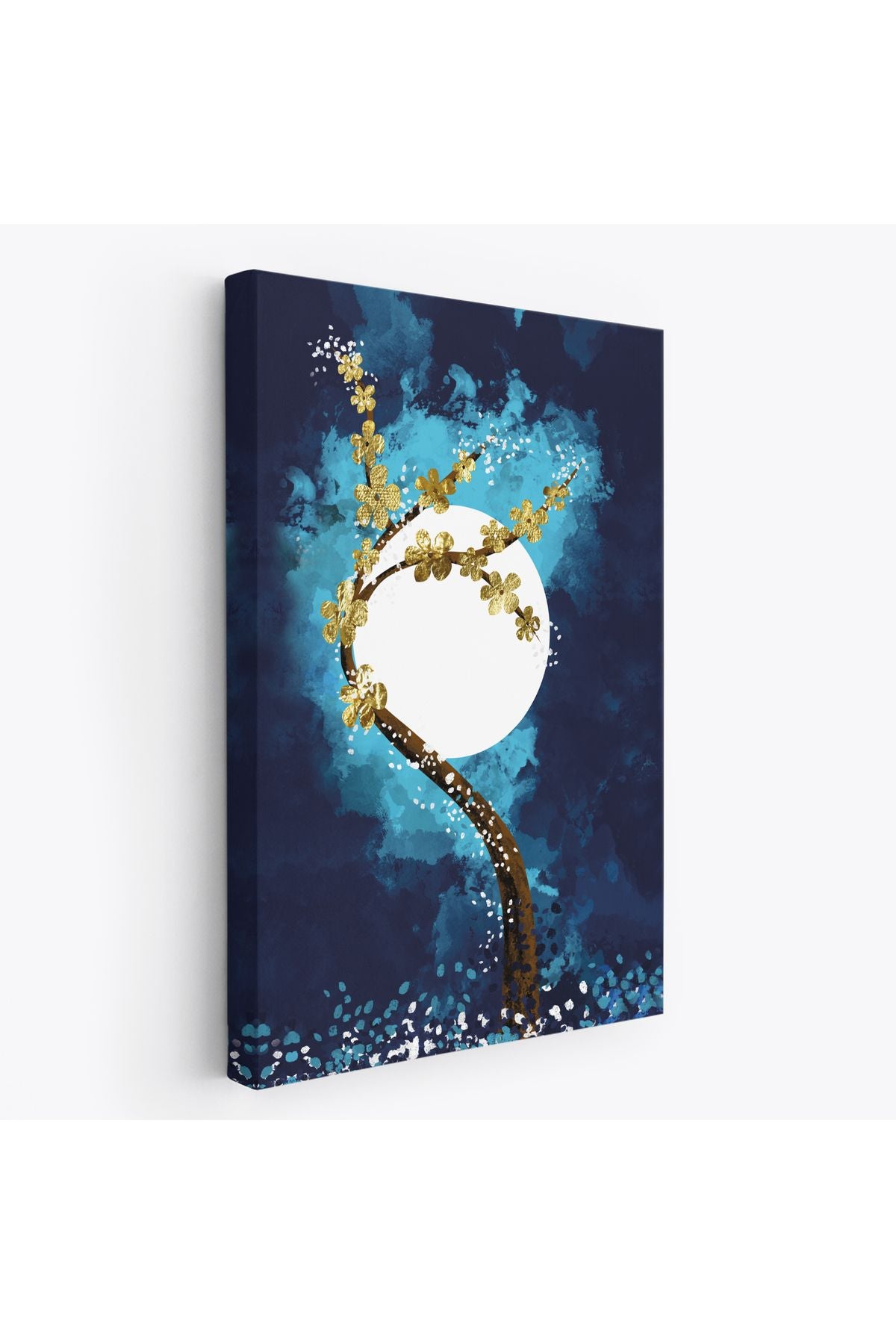 Altın Çiçekli Ağaç ve Ve Ay Kanva Tablo, Soyut Çağdaş Sanat Örneği-4971