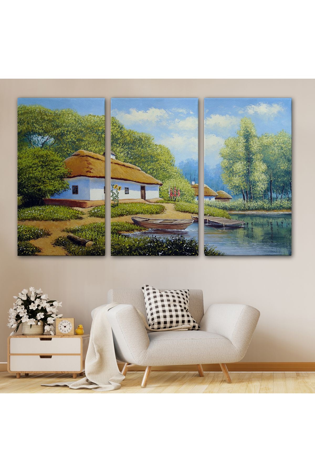 Ukrayna Köy Evi Manzarası Yağlıboya Görünüm Dekoratif Kanvas Duvar Tablosu-3663