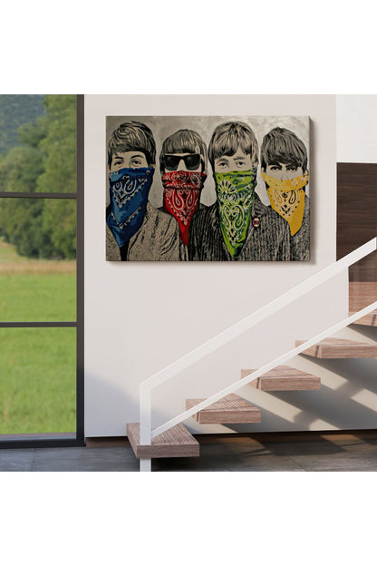 Bansky'nin Bandanalı Beatles Çocuklar İsimli Çalışması Kanvas Tablo-5011