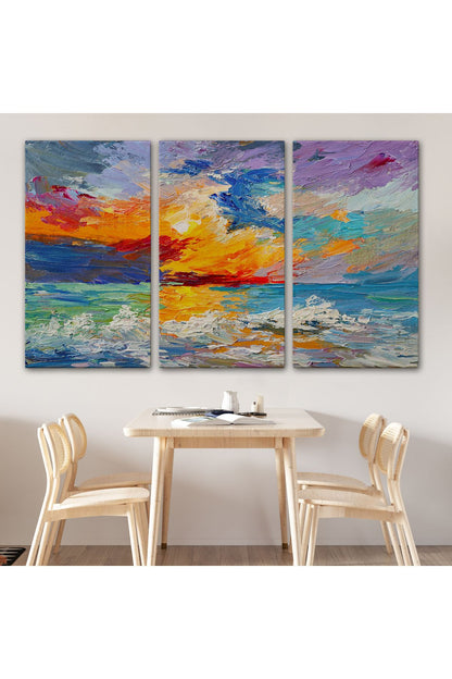 Denizde Gün Batımı Yağlıboya Görünüm Dekoratif Kanvas Duvar Tablosu-3525