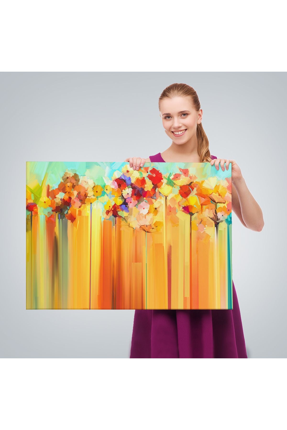 YB   Soyut Çiçekler Yağlıboya Görünüm Dekoratif Kanvas Duvar Tablosu-3541