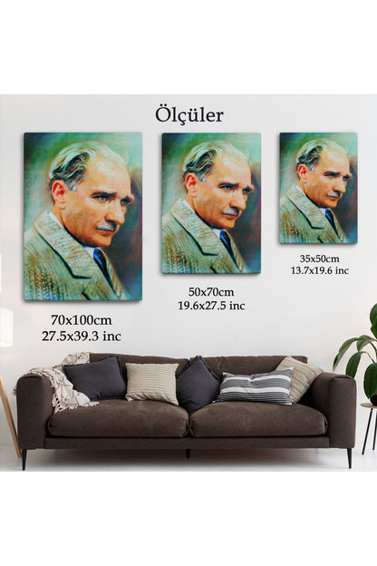 Atatürk Portre Tablosu Mustafa Kemal Atatürk Dikdörtgen Dekoratif Kanvas Tablo-CL-62
