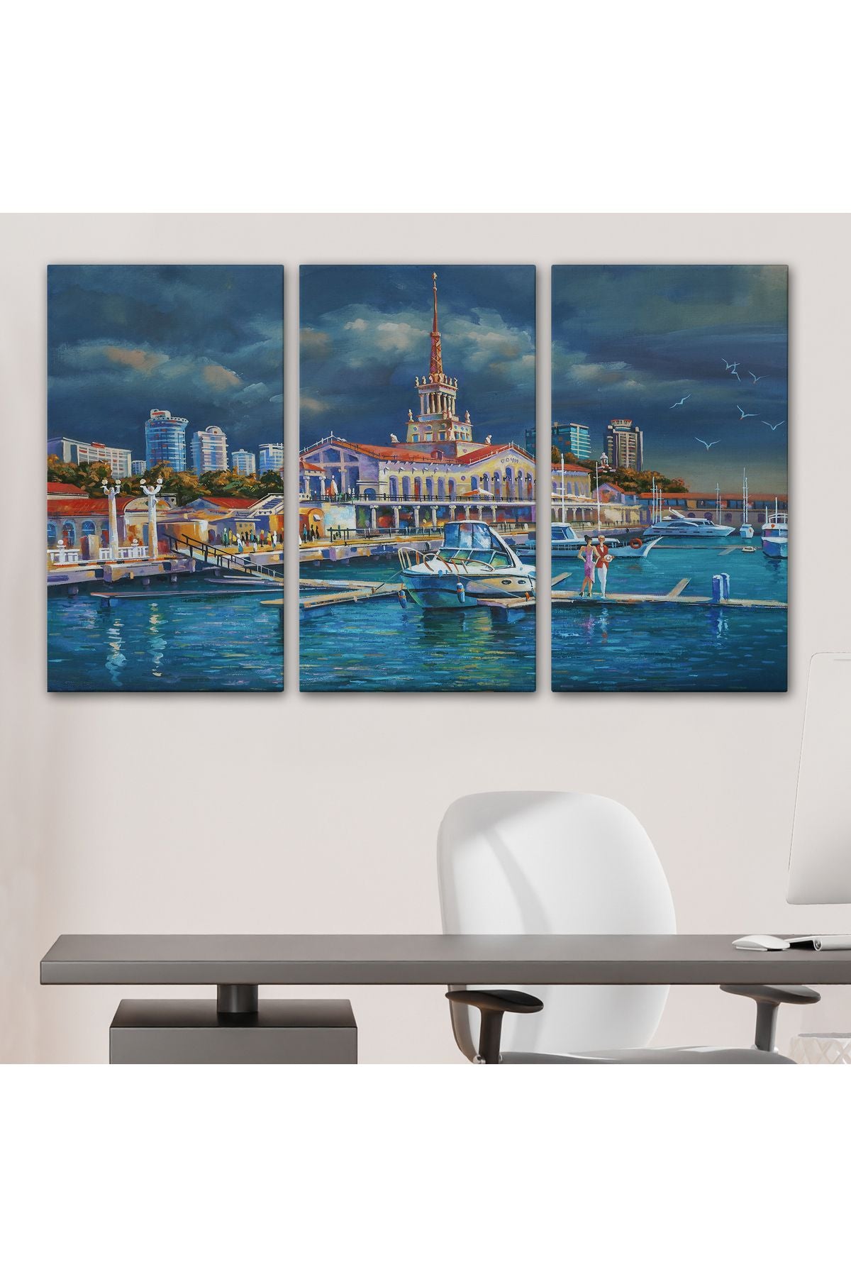 Soçhi Limanı Rusya Yağlıboya Görünüm Dekoratif Kanvas Duvar Tablosu-3604