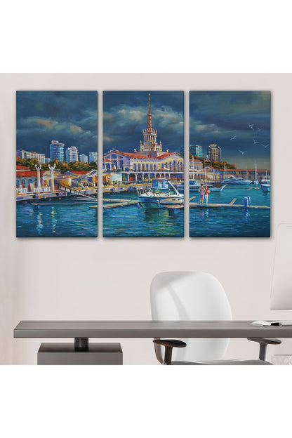 Soçhi Limanı Rusya Yağlıboya Görünüm Dekoratif Kanvas Duvar Tablosu-3604