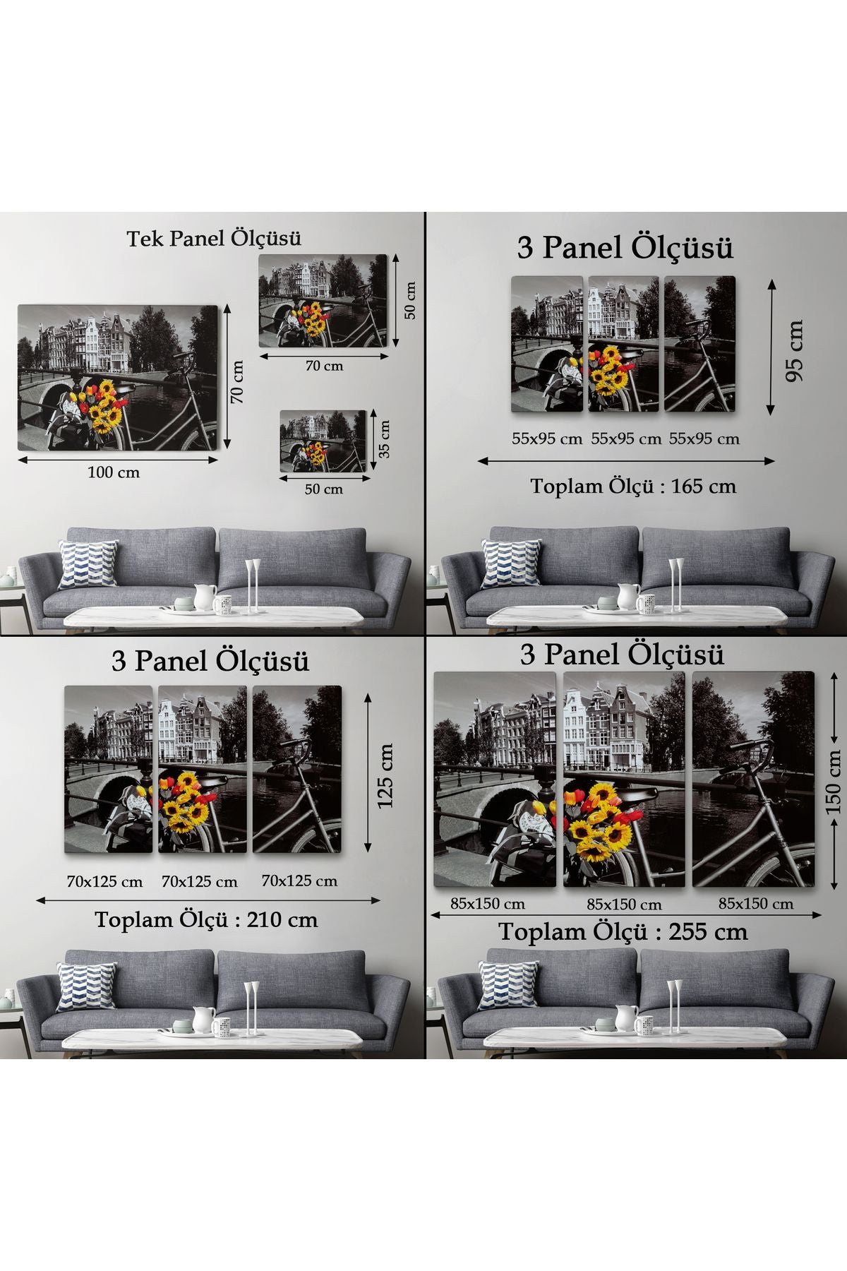 Kanvas Tablo, Duvar Dekoru, Amsterdam Kanalları Bisiklet ve Laleler 6594 BUNGKNV