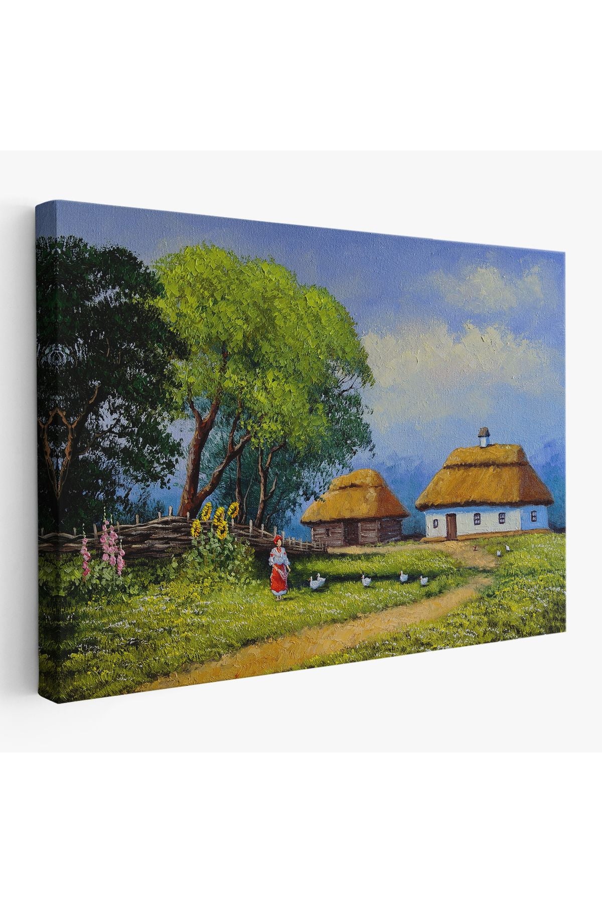 Ukrayna Köy Evi Manzarası Yağlıboya Görünüm Dekoratif Kanvas Duvar Tablosu-3664