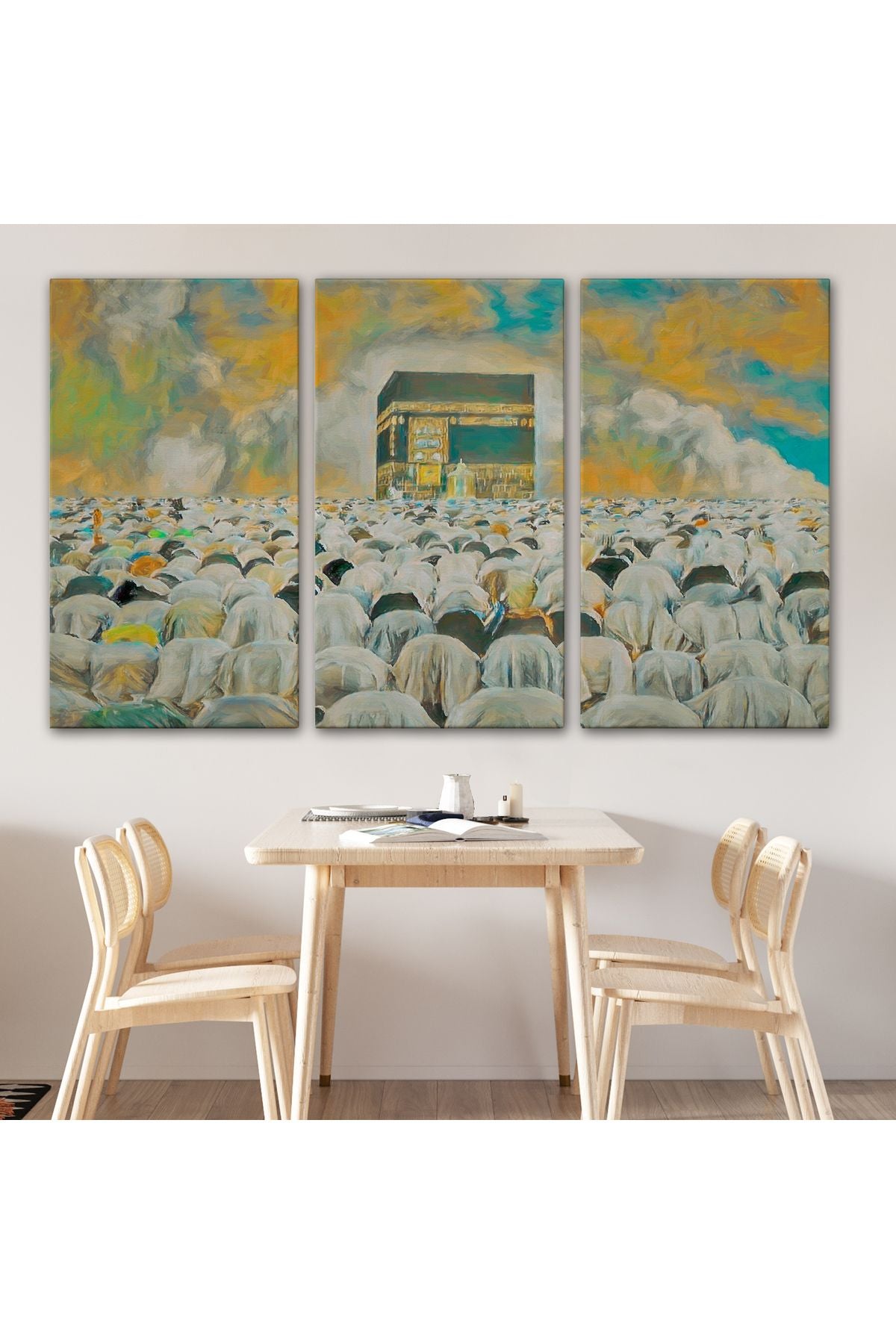 Mekke Kabe'de Kılınan Namazın Muhteşem Görüntüsü Kanvas Tablo-5052