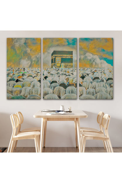 Mekke Kabe'de Kılınan Namazın Muhteşem Görüntüsü Kanvas Tablo-5052