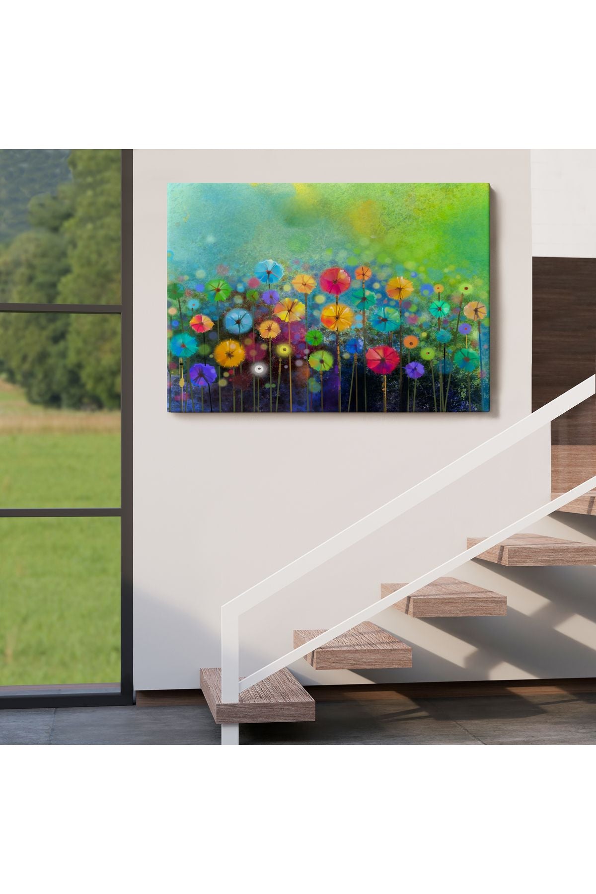 Soyut Çiçekler Suluboya Görünüm Dekoratif Kanvas Duvar Tablosu-3467