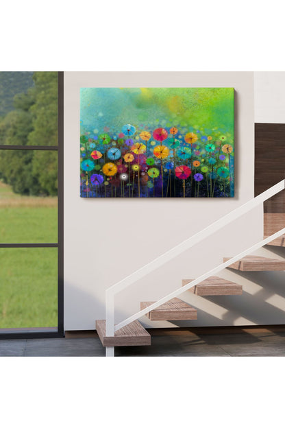 Soyut Çiçekler Suluboya Görünüm Dekoratif Kanvas Duvar Tablosu-3467