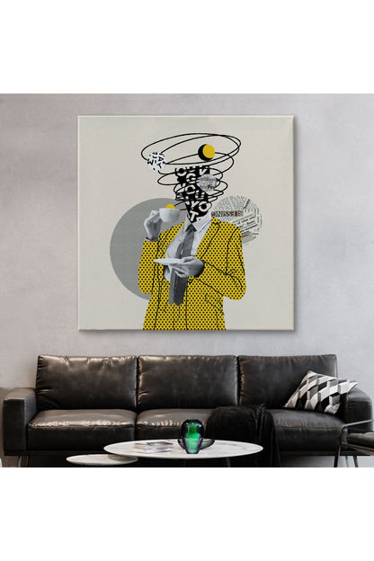 Kahve İçen Çizgi Roman Kahramanı Pop Art Tablo-5801